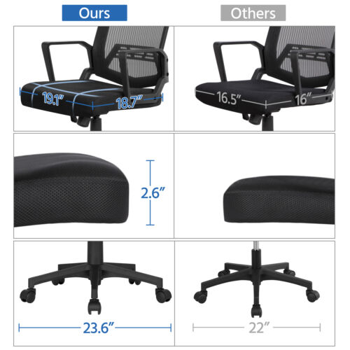 Ergonomic Executive Mesh Chair Swivel Mid-Back Office Chair Computer Desk Black