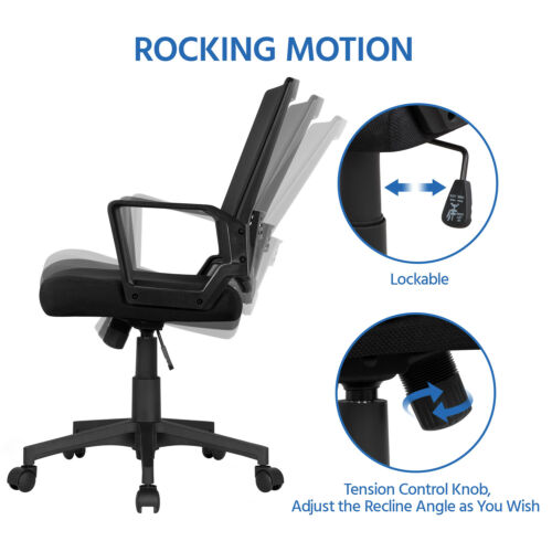 Ergonomic Executive Mesh Chair Swivel Mid-Back Office Chair Computer Desk Black