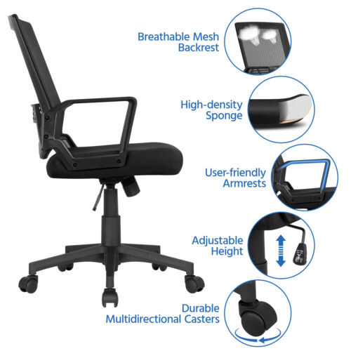 Ergonomic Executive Mesh Chair Swivel Mid-Back Office Chair Computer Desk Black