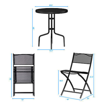 3 Pcs Bistro Set Garden Backyard Table Folding Chairs Outdoor Patio Furniture