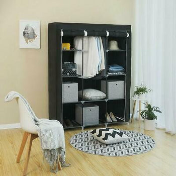 New 4 Tier Portable Closet Holder Clothes Wardrobe Large Storage Space Rack
