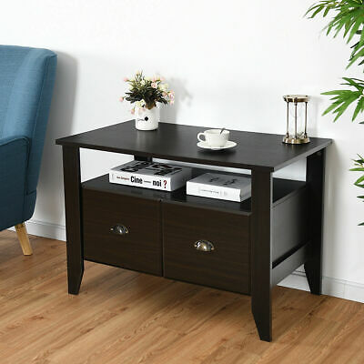 Simple House &Office Lateral File Cabinet Coffee Table w/Display Shelf 2 Drawer