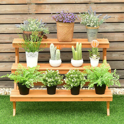 3 Tier Wood Plant Stand Flower Pot Display Rack Stand Holder Shelf Step Ladder
