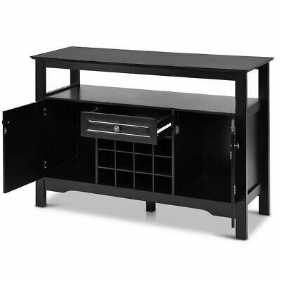 Storage Buffet Sideboard Table Wood Dining Cabinet Wine Rack Home Kitchen Black