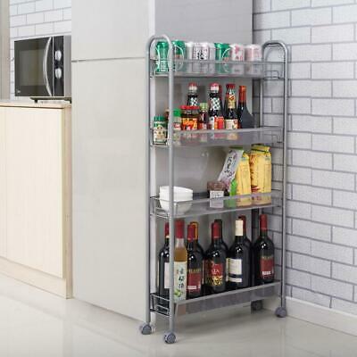 4-Tier Gap Kitchen Slim Slide Out Storage Tower Rack with Wheels, Cupboard