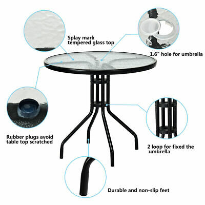 5PC Bistro Outdoor Patio Furniture Set Glass Table W/4 Folding Adjustable Chairs