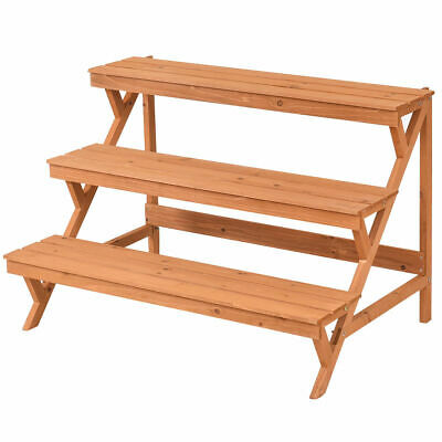 3 Tier Wood Plant Stand Flower Pot Display Rack Stand Holder Shelf Step Ladder