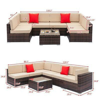 11PC Outdoor Wicker Rattan Sectional Patio Furniture Sofa Set Brown /w Cushion