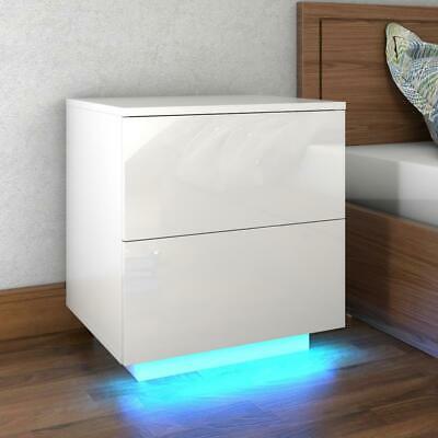 2Drawer High Gloss Nightstand w/LED RGB Light Modern Bedside Table Bedroom White