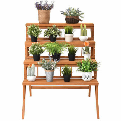 4 Tier Wood Plant Stand Flower Pot Holder Display Shelves Rack Stand Ladder Step