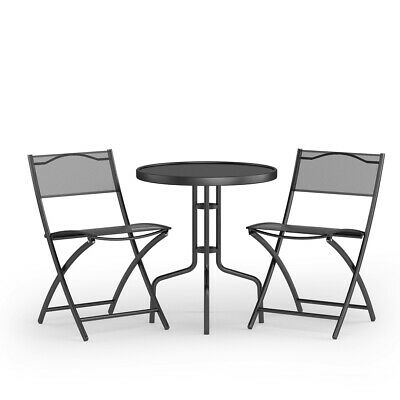 3 Pcs Bistro Set Garden Backyard Table Folding Chairs Outdoor Patio Furniture