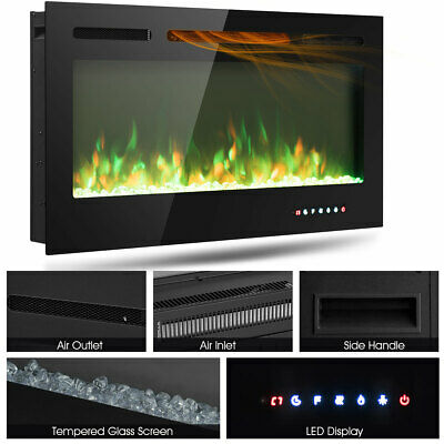 40 " Electric Fireplace Recessed and Wall Mounted 750W/1500W W/ Multicolor Flame