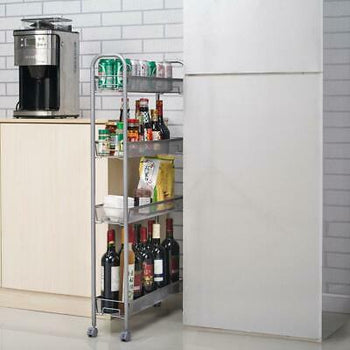 4-Tier Gap Kitchen Slim Slide Out Storage Tower Rack with Wheels, Cupboard