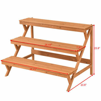 3 Tier Wood Plant Stand Flower Pot Display Rack Stand Holder Shelf Step Ladder