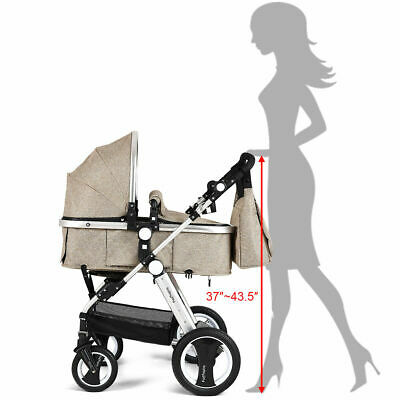 Folding Aluminum Infant Baby Stroller Kids Carriage Pushchair w Diaper Bag Khaki