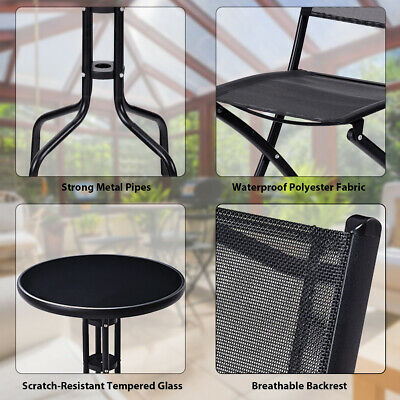 3 Pcs Bistro Set Garden Backyard Table Folding Chairs Outdoor Patio Furniture