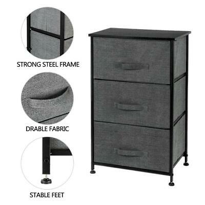 3 Tier Fabric Cabinet Bedside Table Storage Unit Metal Frame Organiser Chest