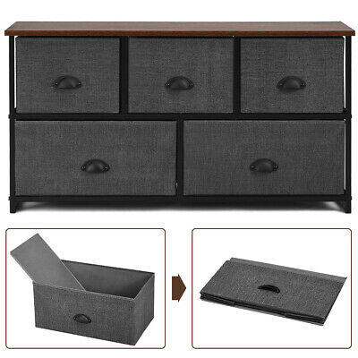 5 Drawers Dresser Storage Unit Side Table Display Organizer Dorm Room Wood Black