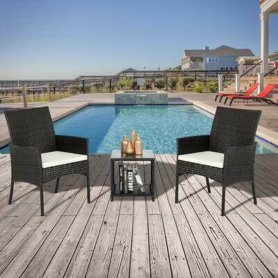 3Pcs Patio Furniture Rattan Sofa Set Garden Yard /w  Cushions Wicker Table Chair