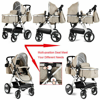 Folding Aluminum Infant Baby Stroller Kids Carriage Pushchair w Diaper Bag Khaki