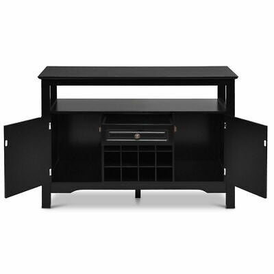 Storage Buffet Sideboard Table Wood Dining Cabinet Wine Rack Home Kitchen Black