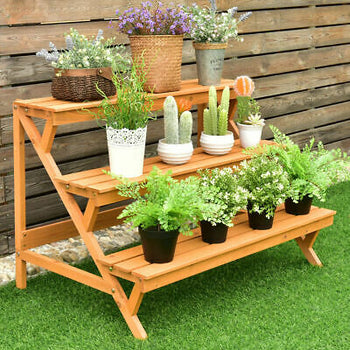 3 Tier Wood Plant Stand Flower Pot Display Rack Stand Holder Shelf Step Ladder