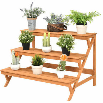 3 Tier Wood Plant Stand Flower Pot Display Rack Stand Holder Shelf Step Ladder