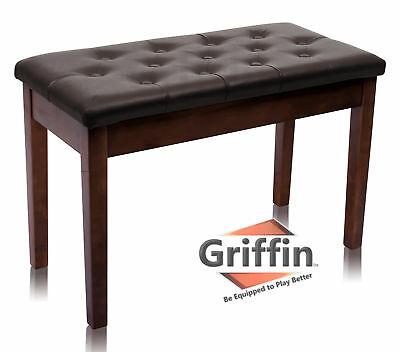 Brown PU Leather Piano Bench Wood Double Duet Keyboard Seat Storage Griffin