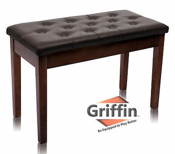Brown PU Leather Piano Bench Wood Double Duet Keyboard Seat Storage Griffin