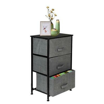 3 Tier Fabric Cabinet Bedside Table Storage Unit Metal Frame Organiser Chest
