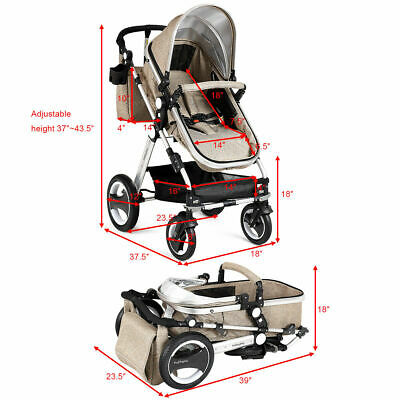 Folding Aluminum Infant Baby Stroller Kids Carriage Pushchair w Diaper Bag Khaki