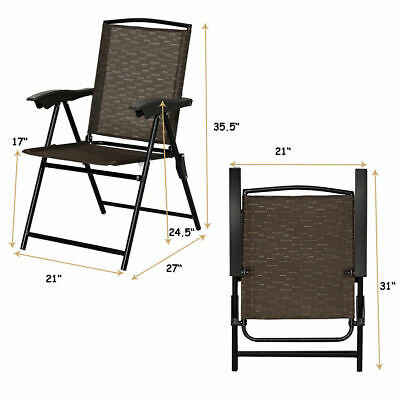 5PC Bistro Outdoor Patio Furniture Set Glass Table W/4 Folding Adjustable Chairs