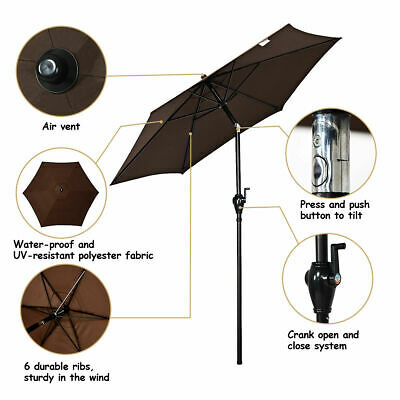 6PCS Patio Garden Furniture Set 4 Folding Chair Round Table Crank Tilt Umbrella