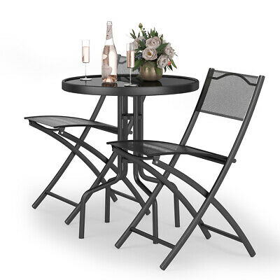 3 Pcs Bistro Set Garden Backyard Table Folding Chairs Outdoor Patio Furniture