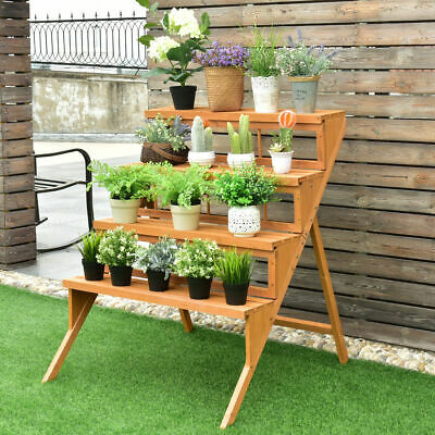 4 Tier Wood Plant Stand Flower Pot Holder Display Shelves Rack Stand Ladder Step