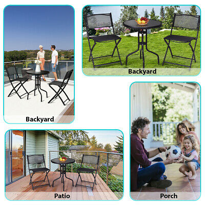 3 Pcs Bistro Set Garden Backyard Table Folding Chairs Outdoor Patio Furniture