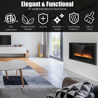 40 " Electric Fireplace Recessed and Wall Mounted 750W/1500W W/ Multicolor Flame