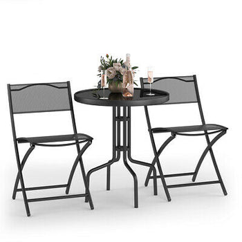 3 Pcs Bistro Set Garden Backyard Table Folding Chairs Outdoor Patio Furniture