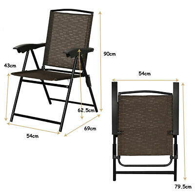 6PCS Patio Garden Furniture Set 4 Folding Chair Round Table Crank Tilt Umbrella