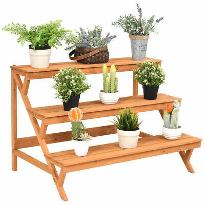 3 Tier Wood Plant Stand Flower Pot Display Rack Stand Holder Shelf Step Ladder