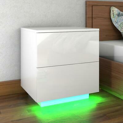 2Drawer High Gloss Nightstand w/LED RGB Light Modern Bedside Table Bedroom White