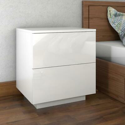 2Drawer High Gloss Nightstand w/LED RGB Light Modern Bedside Table Bedroom White