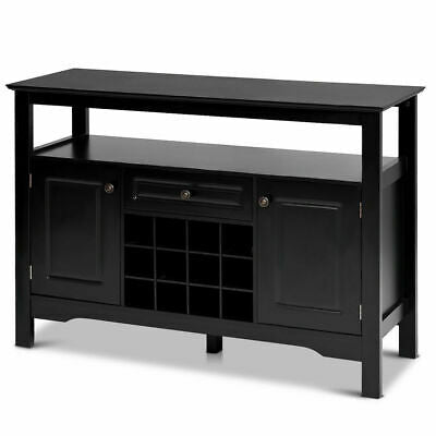 Storage Buffet Sideboard Table Wood Dining Cabinet Wine Rack Home Kitchen Black