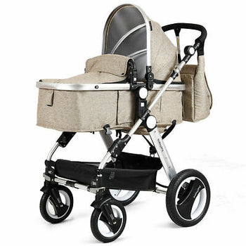 Folding Aluminum Infant Baby Stroller Kids Carriage Pushchair w Diaper Bag Khaki