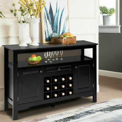 Storage Buffet Sideboard Table Wood Dining Cabinet Wine Rack Home Kitchen Black