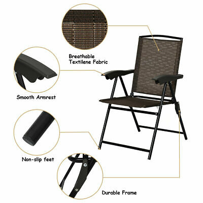 6PCS Patio Garden Furniture Set 4 Folding Chair Round Table Crank Tilt Umbrella