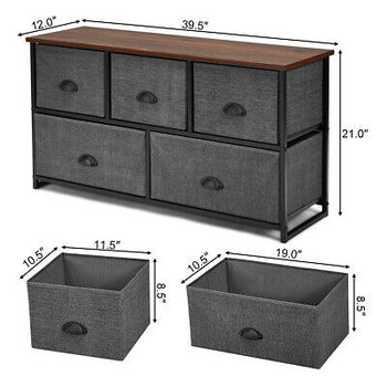 5 Drawers Dresser Storage Unit Side Table Display Organizer Dorm Room Wood Black
