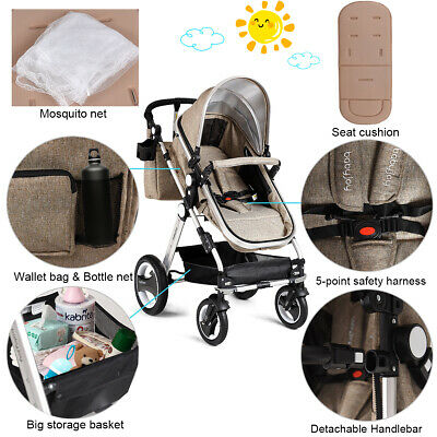 Folding Aluminum Infant Baby Stroller Kids Carriage Pushchair w Diaper Bag Khaki