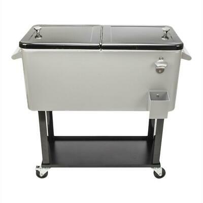 80 Quart Rolling Ice Chest on Wheels Patio Party Bar Drink Cooler Cart /w Shelf