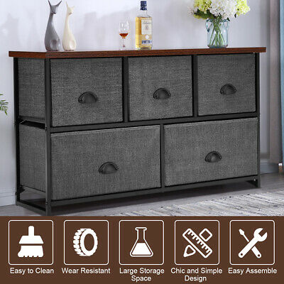 5 Drawers Dresser Storage Unit Side Table Display Organizer Dorm Room Wood Black